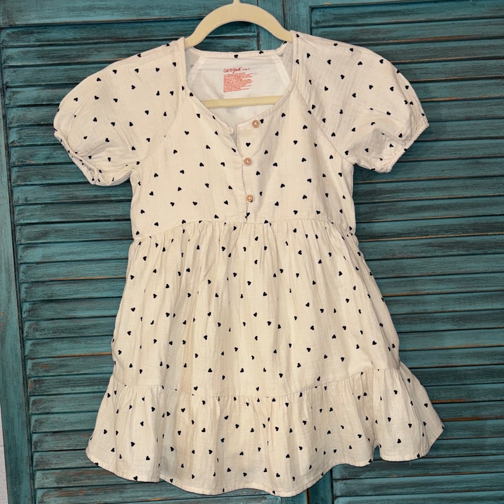 Cat & Jack Cream Dress with Black Heart Print